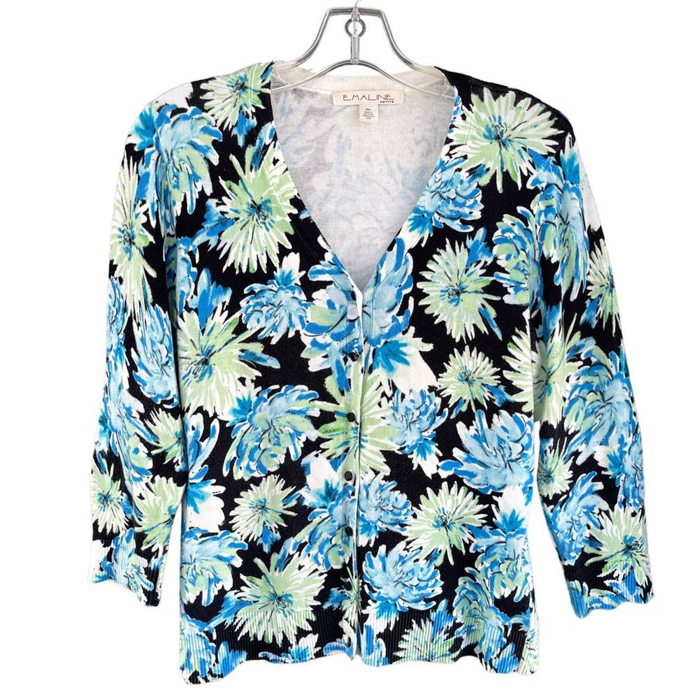 Enaura Women's Floral Cardigan - Blue and Green